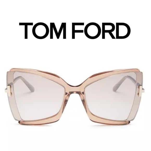 Tom Ford Accessories - Tom Ford - Gia Semi Rimless Butterfly Sunglasses - Shiny Beige 57G - FT0…